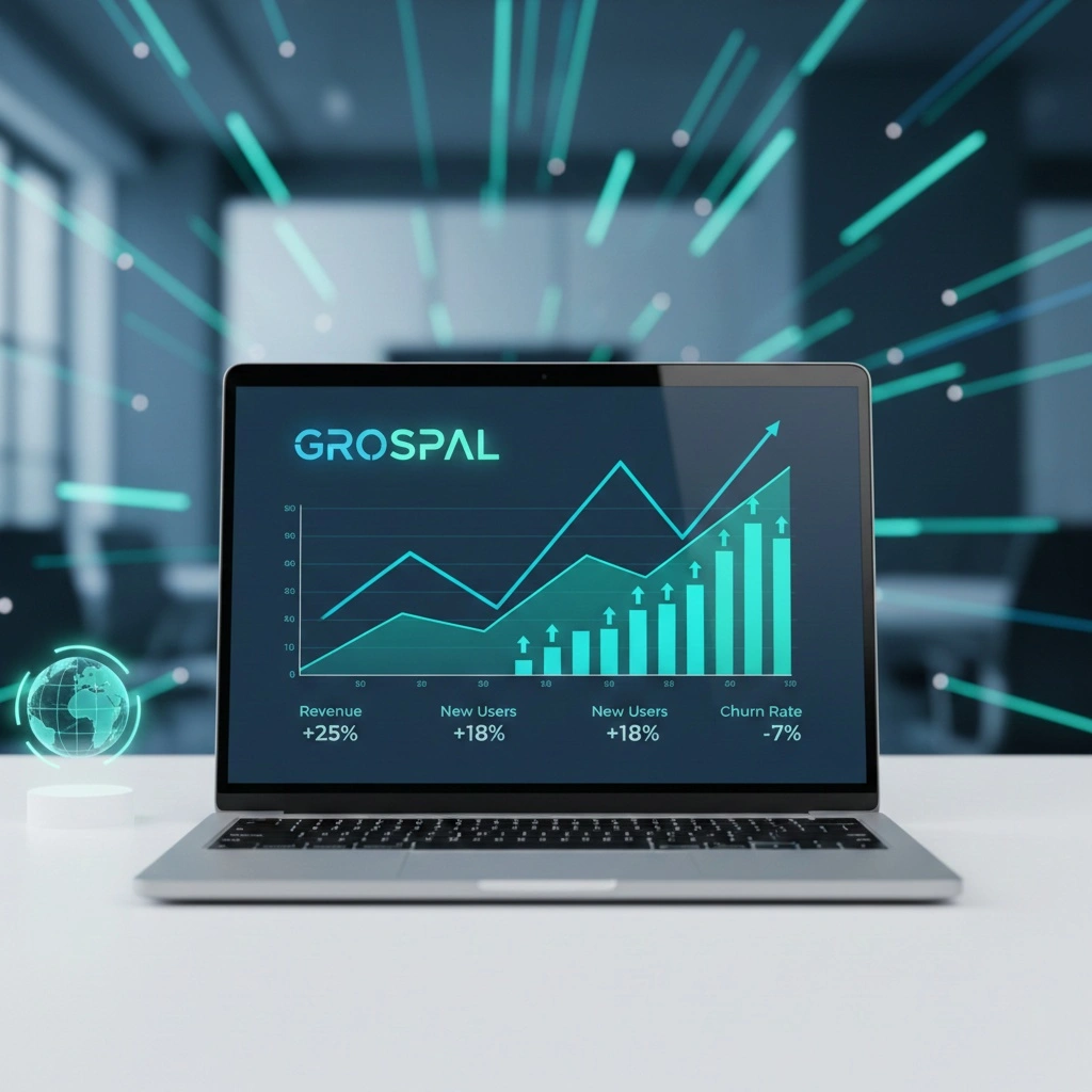 Grospal growth platform digital dashboard illustration with connected business workflow elements