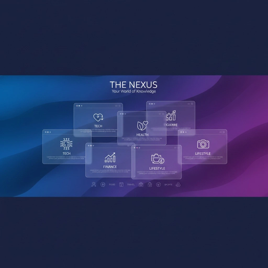 Gowinko com multi-niche content platform digital illustration with abstract connected elements and gradient background