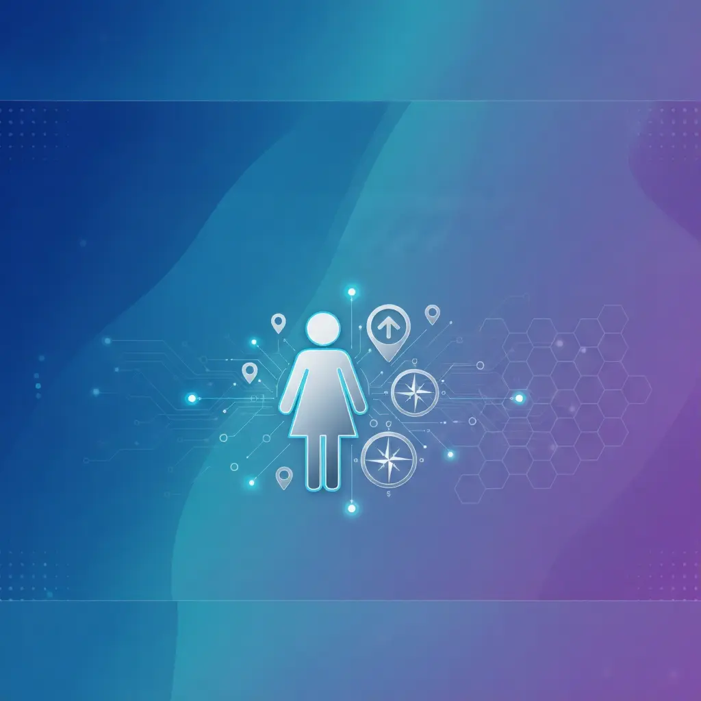 Sqrwomensrestroom digital facility navigation guide with modern tech interface and location mapping symbols