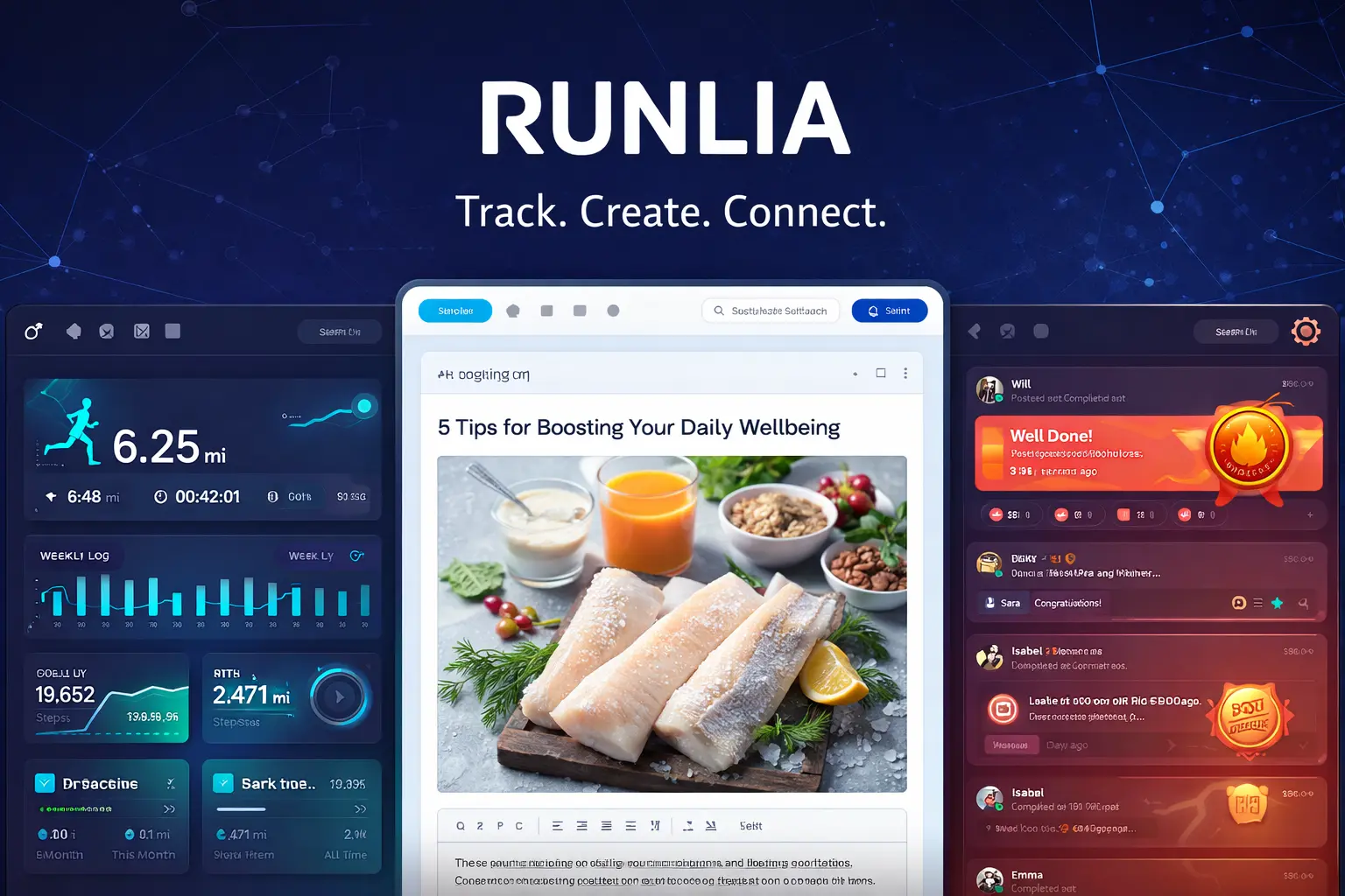 Runlia digital platform combining fitness tracking, blogging tools and community features for wellness enthusiasts