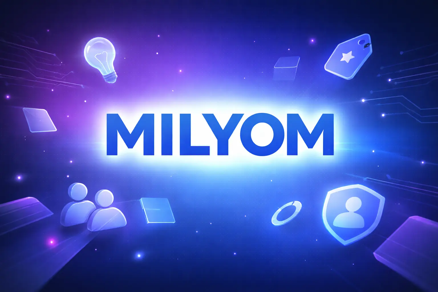 Milyom modern digital concept illustration showing creative branding elements, digital identity symbols, and innovative technology design