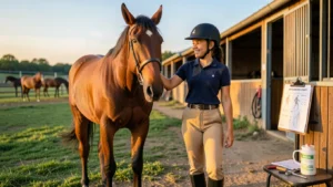 New equestrian bonding with bk horse showing confident first steps in horse ownership with proper guidance and preparation