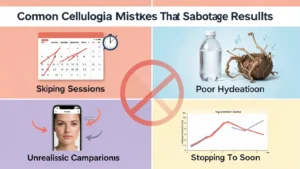 Common cellulogia treatment mistakes showing inconsistent sessions and poor lifestyle habits that sabotage cellulite reduction results