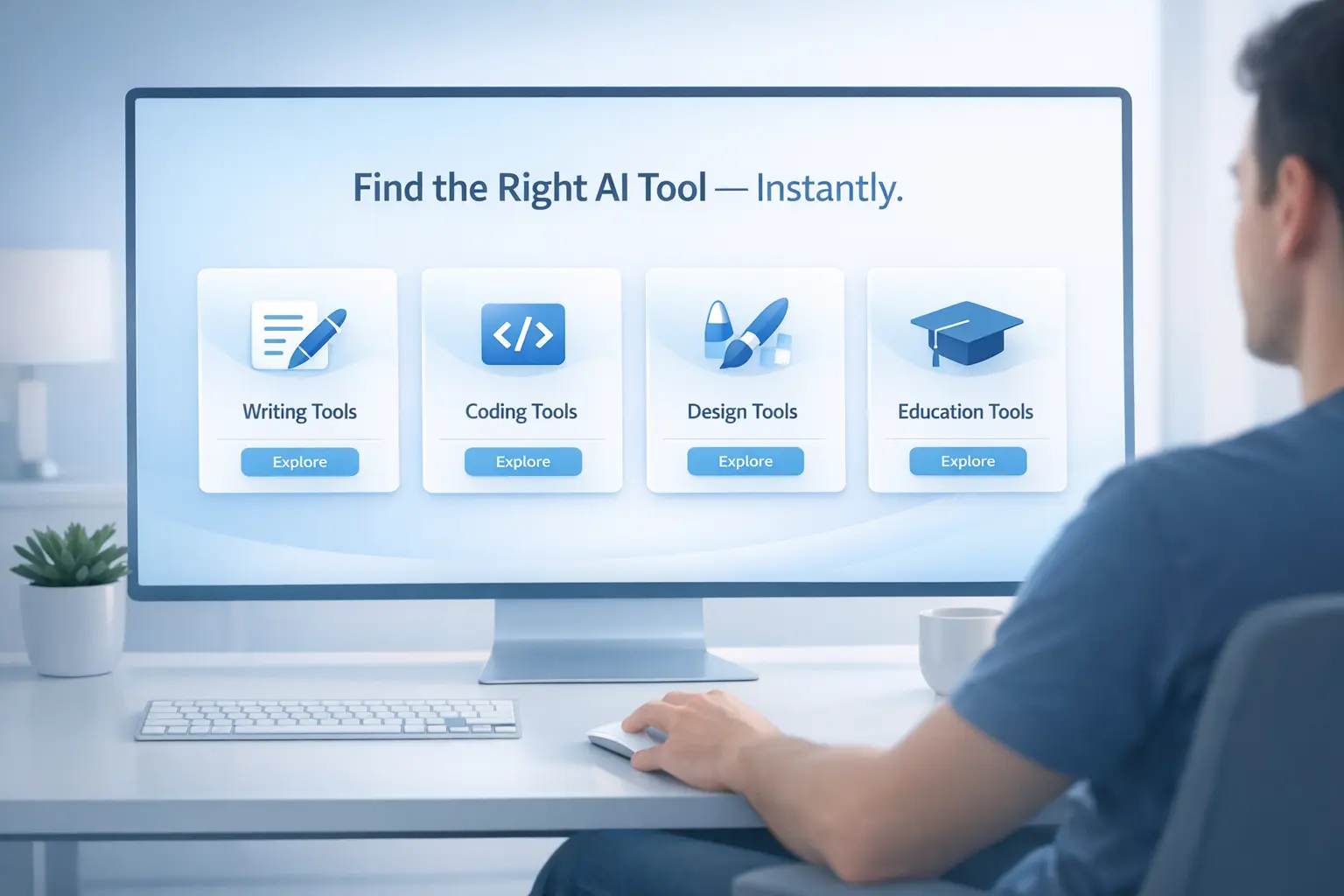 A clean and minimalist AI tools discovery interface showing organized categories like writing, coding, design, and education on Deepseekplay com — no ads, no signup required, browse freely.