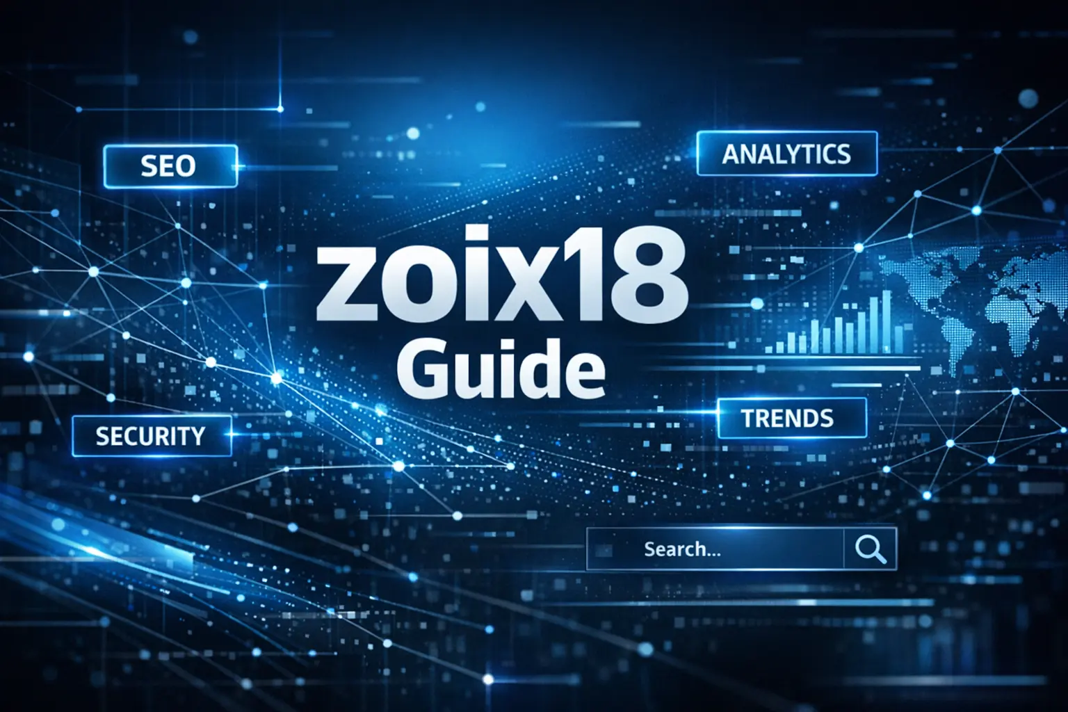 zoix18 keyword concept with digital search elements and abstract data visualization showing online trend behavior